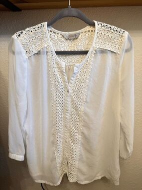 Laura Ashley White Crochet-Trim Blouse